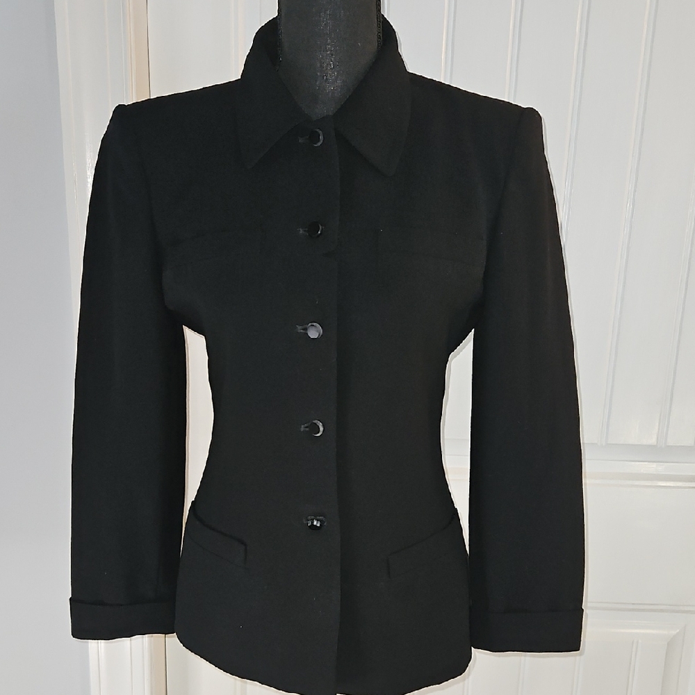 Anna Sui black fitted blazer structured tailored jacket minimal chic EU 42